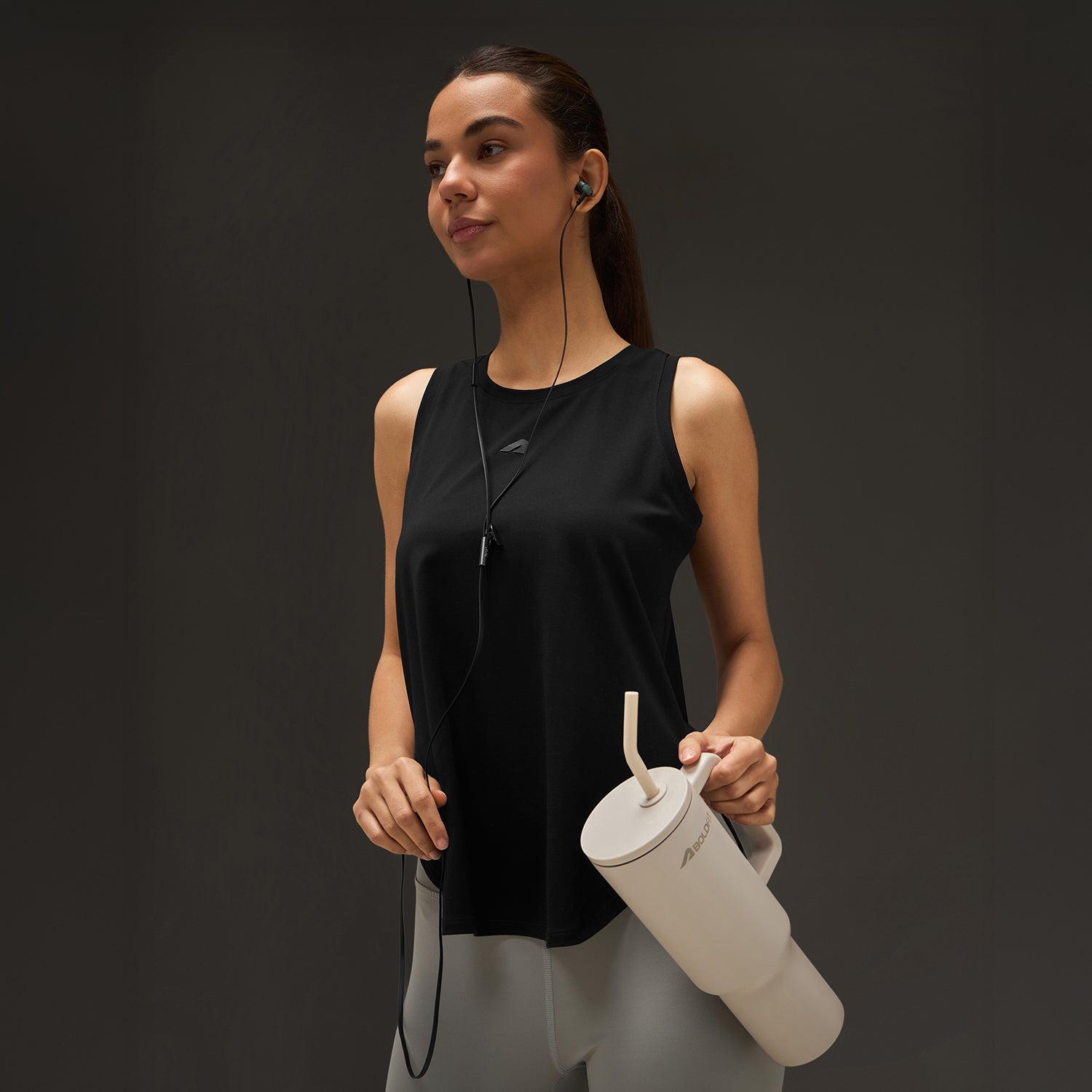 Women Elevated Flared Tank Top Black