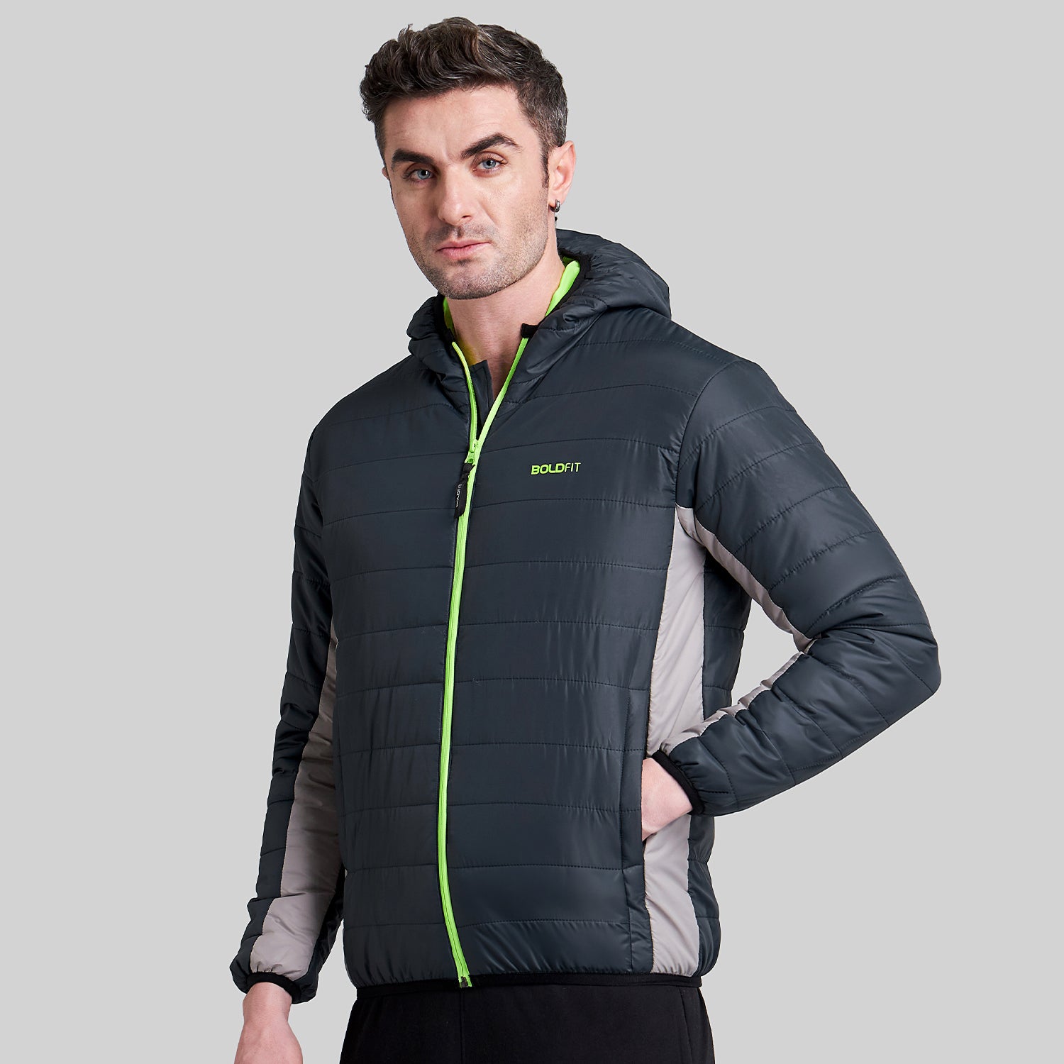 Mens Quilted Hooded Bomber Jacket - Navy