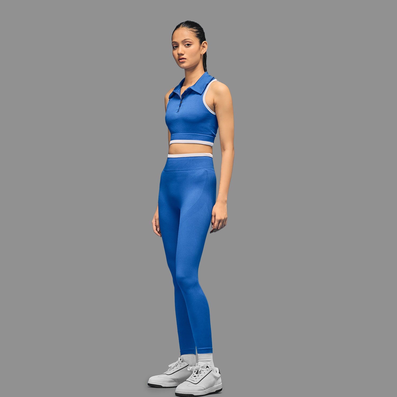 Limitless snatched Ribbed waistband jacquard pattern legging - ROYAL BLUE