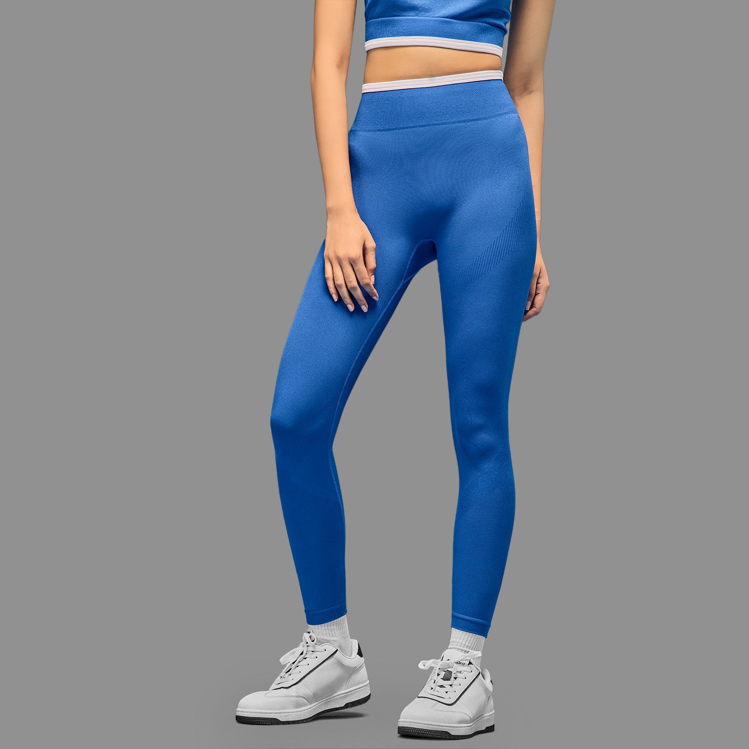 Limitless snatched Ribbed waistband jacquard pattern legging - ROYAL BLUE