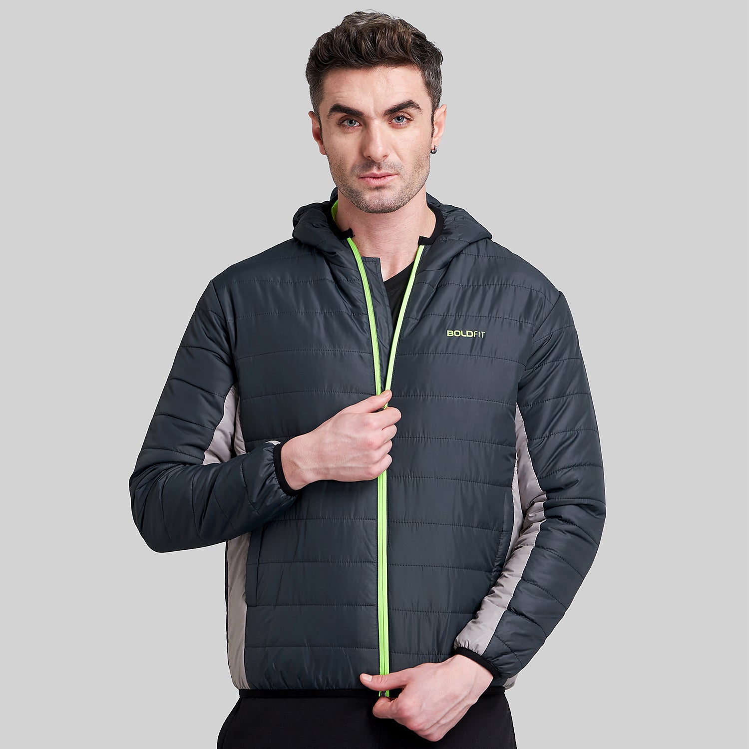 Mens Quilted Hooded Bomber Jacket - Navy