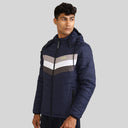 Mens Winter Bomber Jacket with Detachable Cap - Blue/White