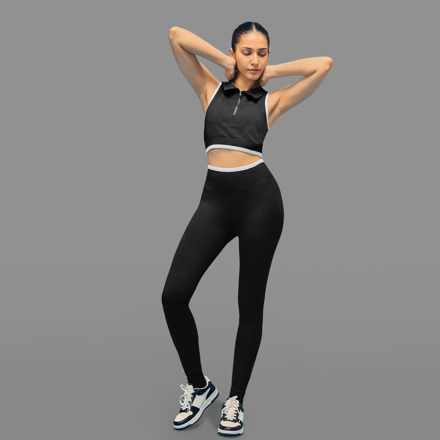 Limitless snatched Ribbed waistband jacquard pattern legging - BLACK