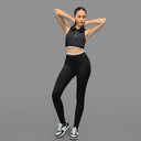Limitless snatched Ribbed waistband jacquard pattern legging - BLACK
