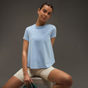 Women Essential Flared Cotton T-Shirt Light Blue