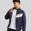 Mens Winter Bomber Jacket with Detachable Cap - Blue/White