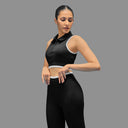 Limitless snatched Ribbed waistband jacquard pattern legging - BLACK