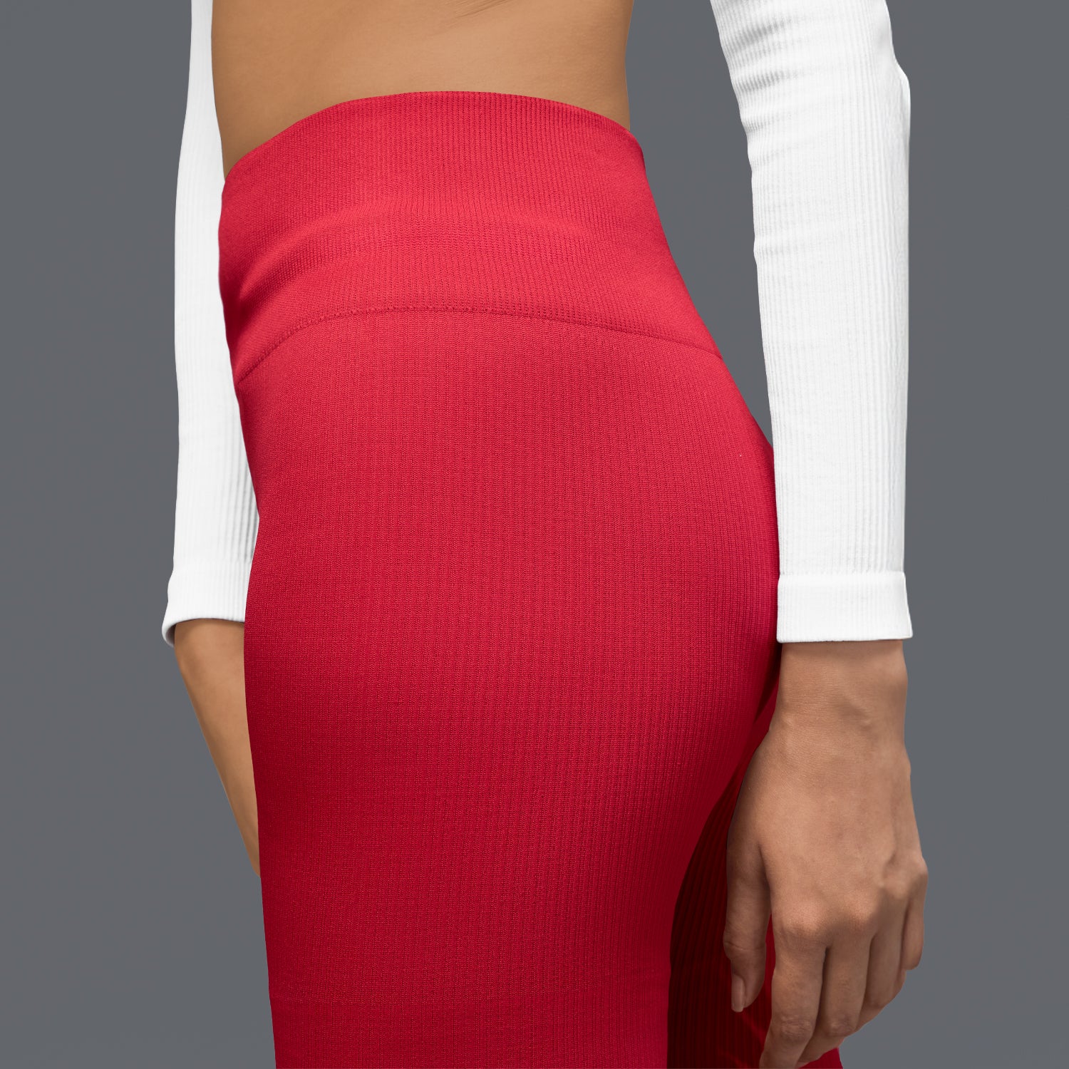 Limitless Snatched mid waisted ribbed Leggings - RED