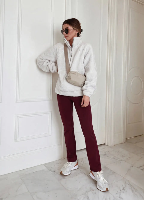 Straight Pants with Pockets- Burgundy — styled for casual