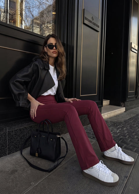Straight Pants- Burgundy — styled for casual