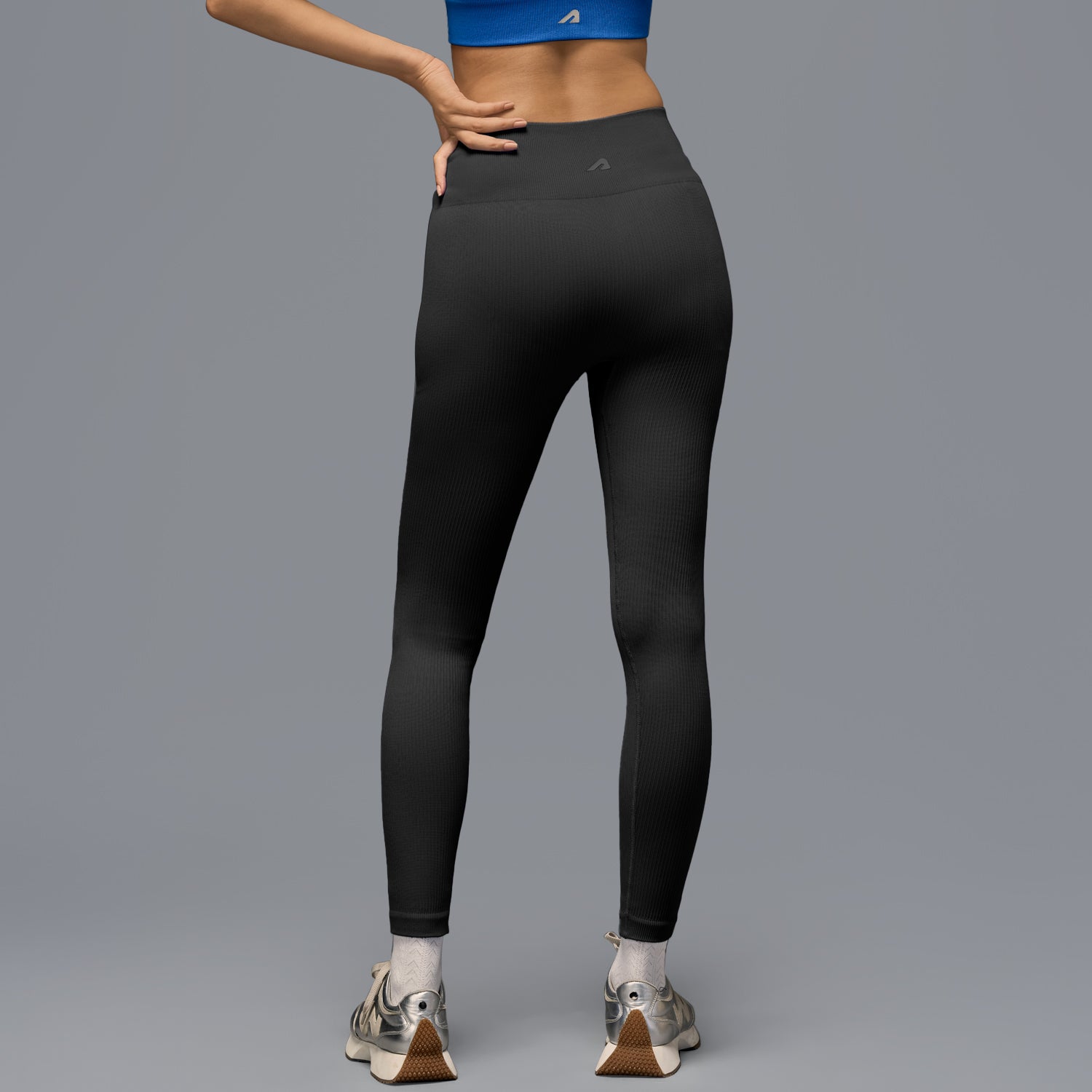 Limitless snatched mid waisted ribbed leggings - BLACK