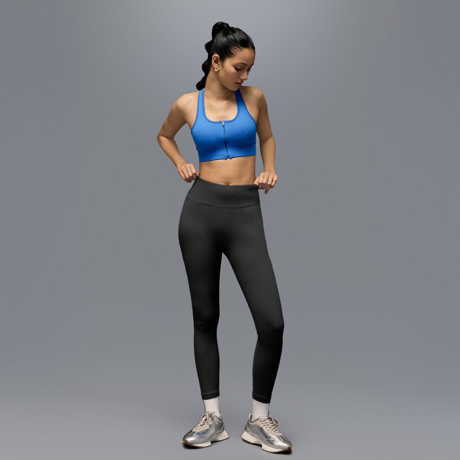 Limitless snatched mid waisted ribbed leggings - BLACK