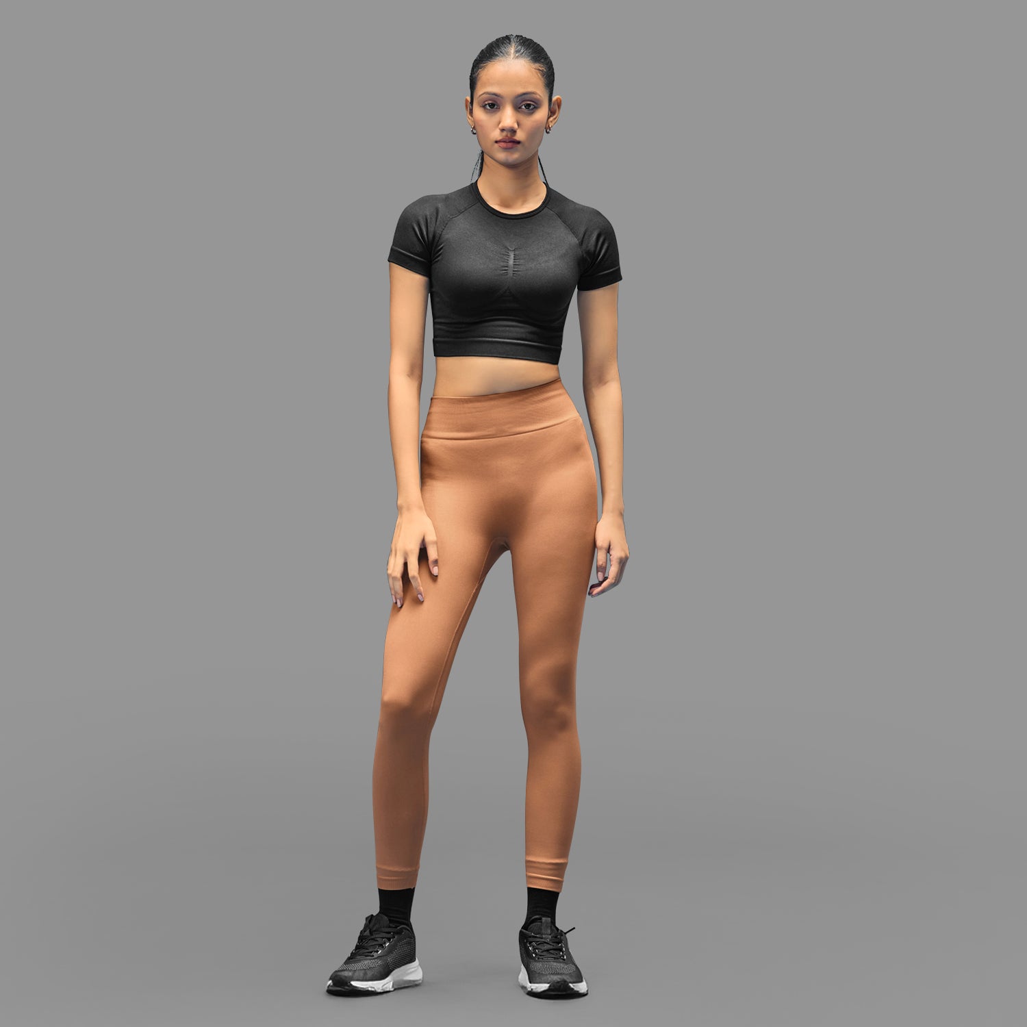 Limitless snatched ribbed waistband & Ruched back legging - BROWN