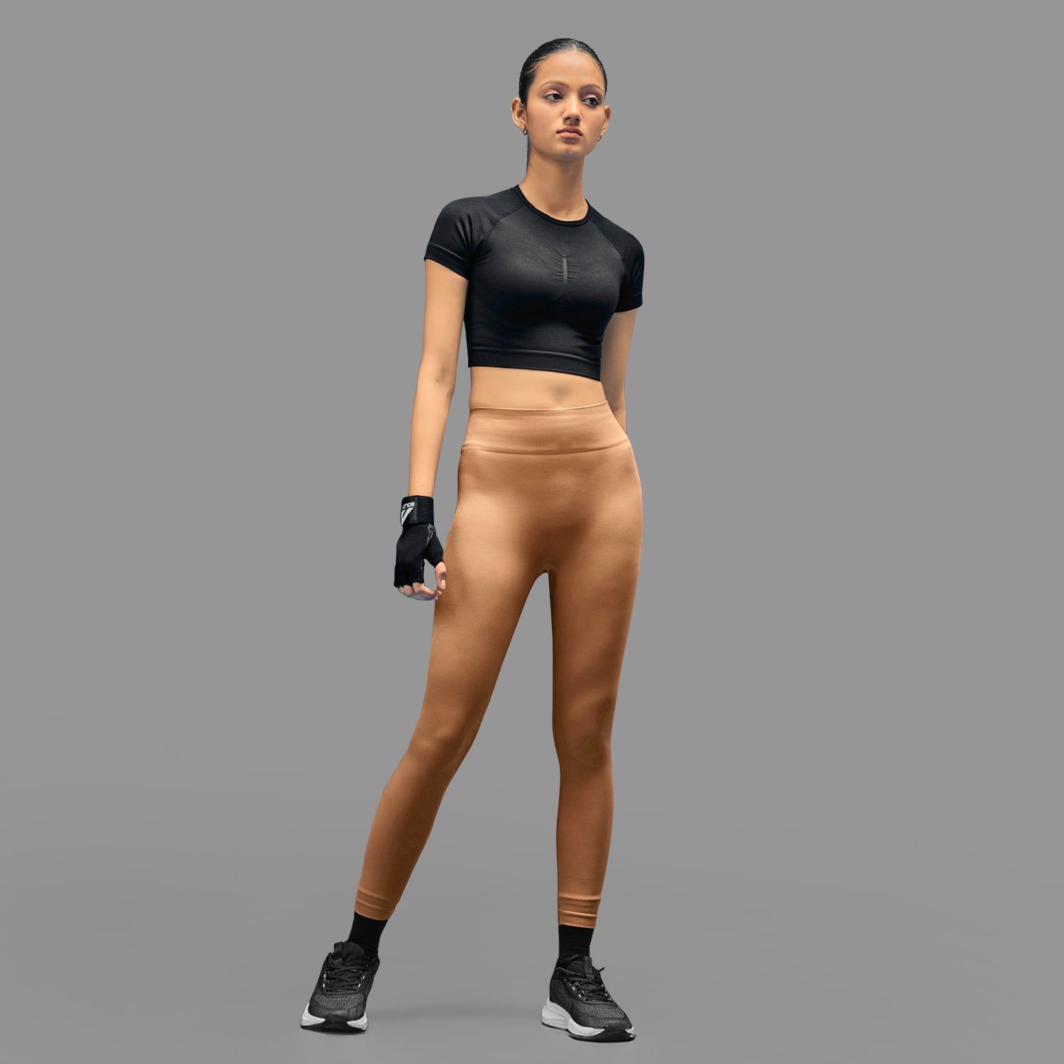 Limitless snatched ribbed waistband & Ruched back legging - BROWN