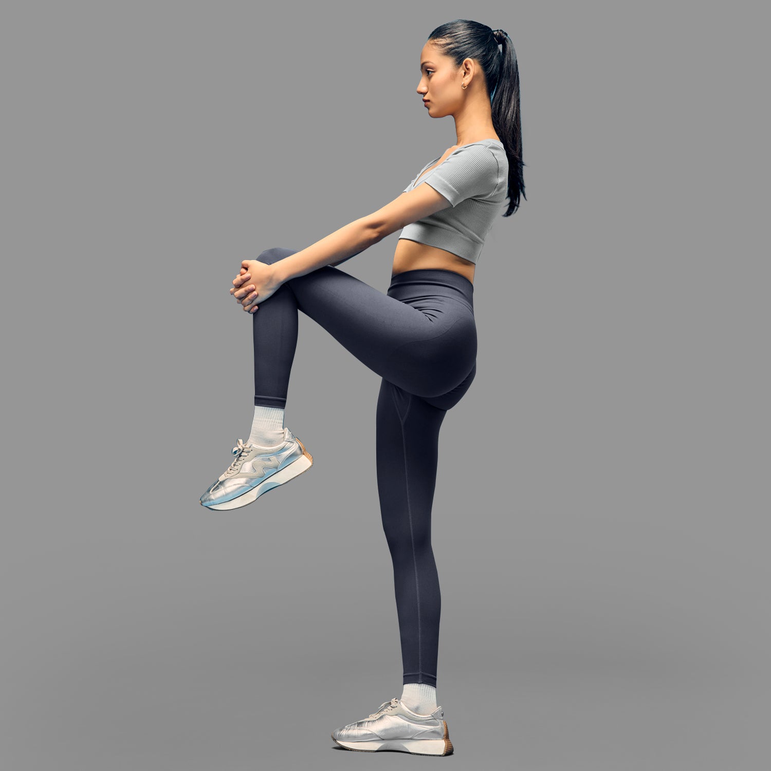 Limitless snatched ribbed waistband & Ruched back legging - GREY