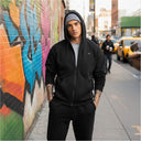 Men Jet Black Zipper Hoodie