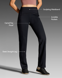 Straight Pants with Pockets- Black