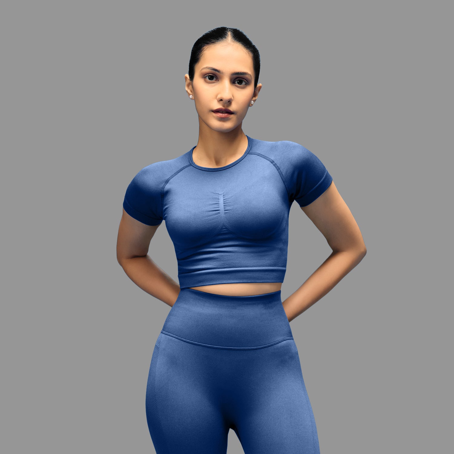 Limitless snatched Short sleeved crop top- Navy Blue