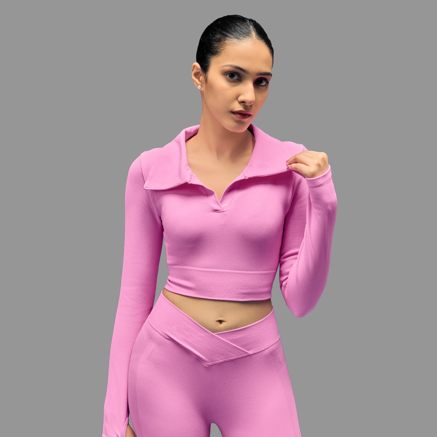 Limitless Snatched full sleeves Crop top - Pink