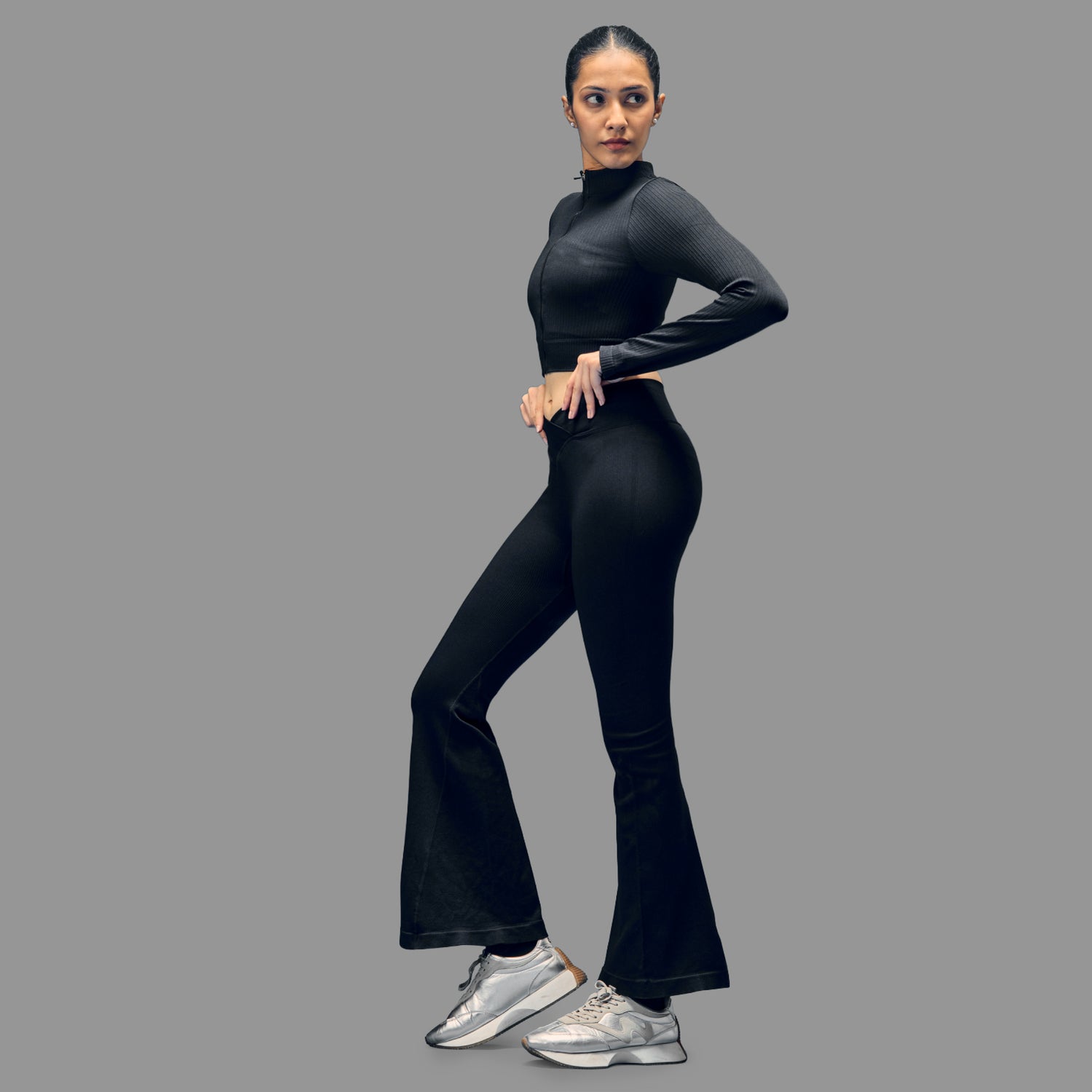 Limitless snatched Ruched back Flare Pants- Black
