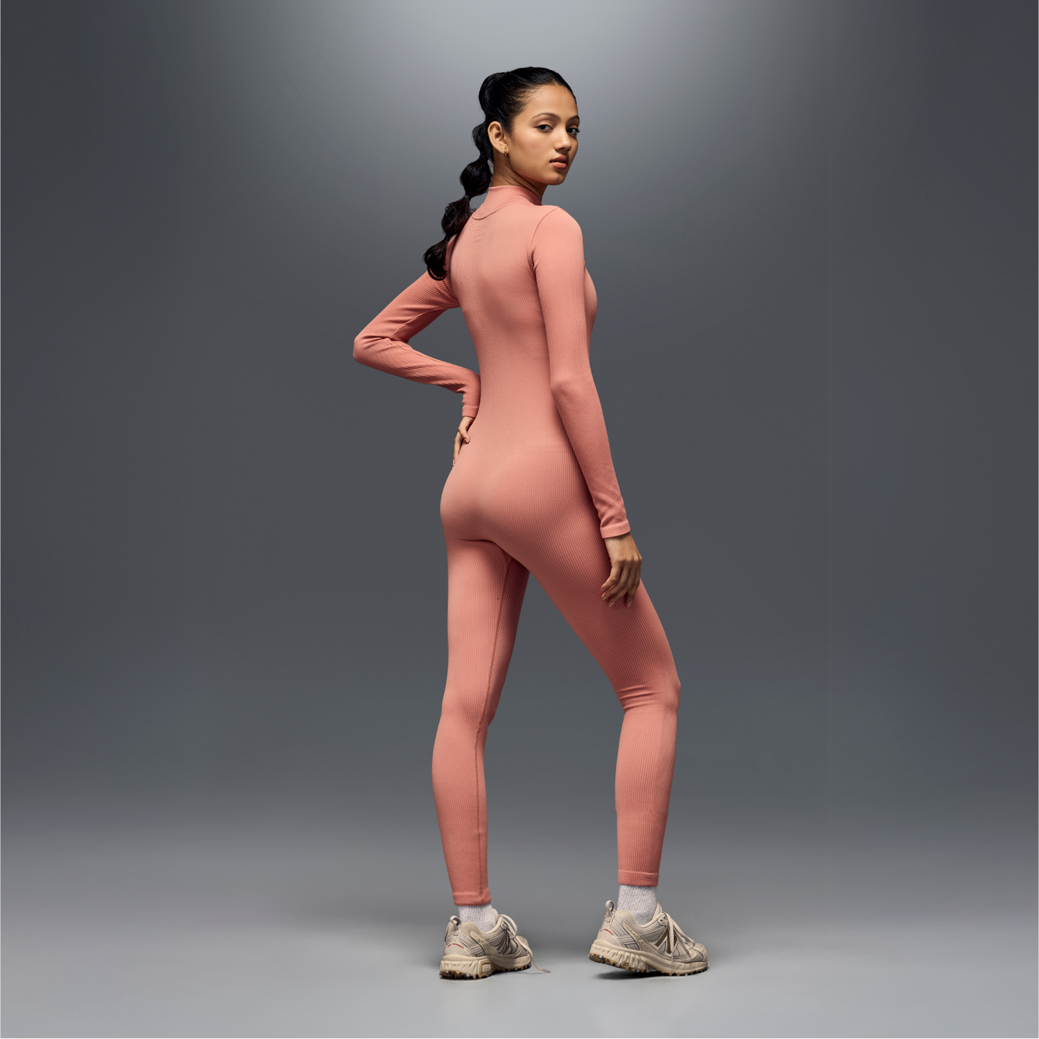 Women's Full Sleeve Zip-Up BodySuit Pink