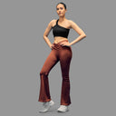 Limitless snatched Ruched back Flare Pants - Brown .