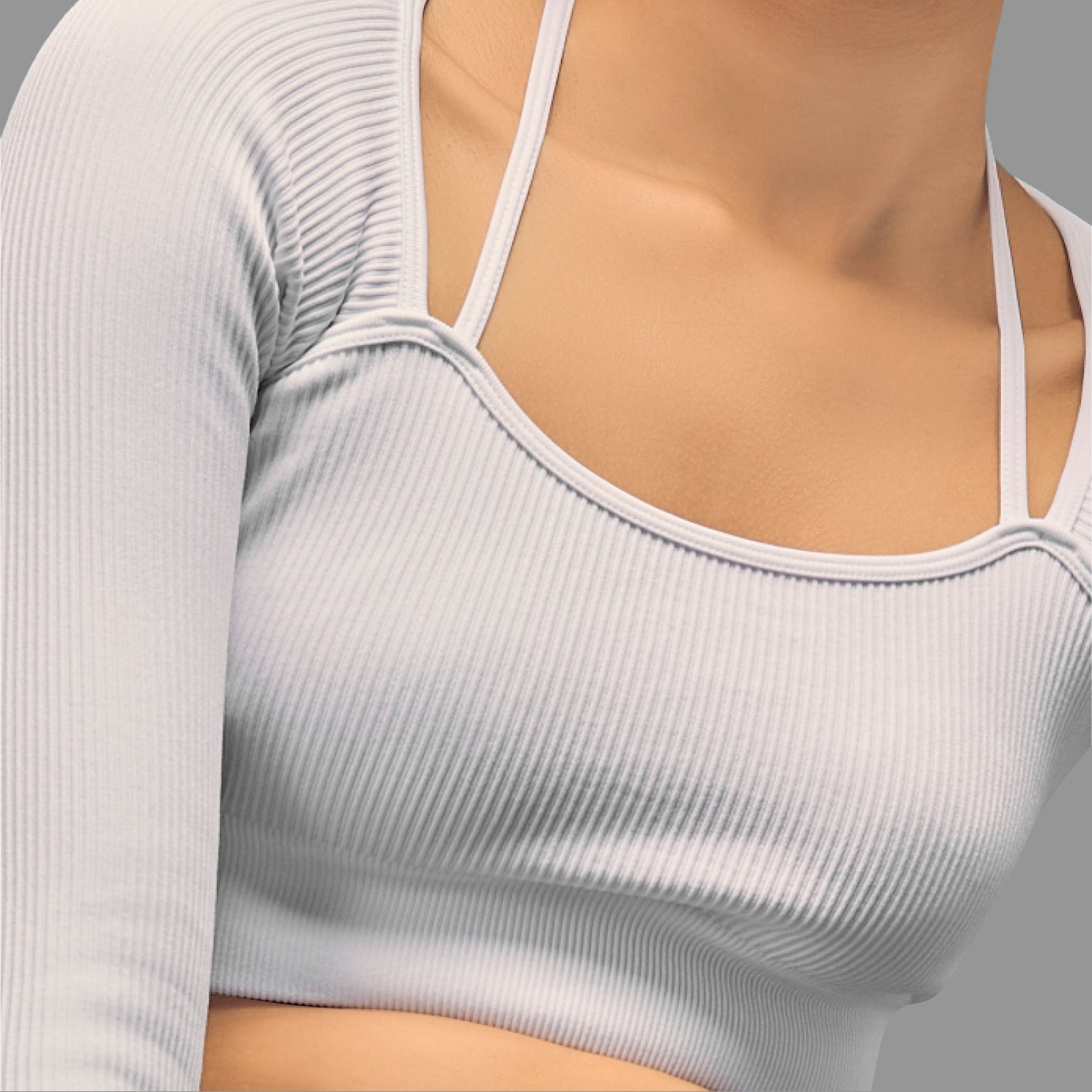 Limitless Snatched ribbed Long sleeve top- White