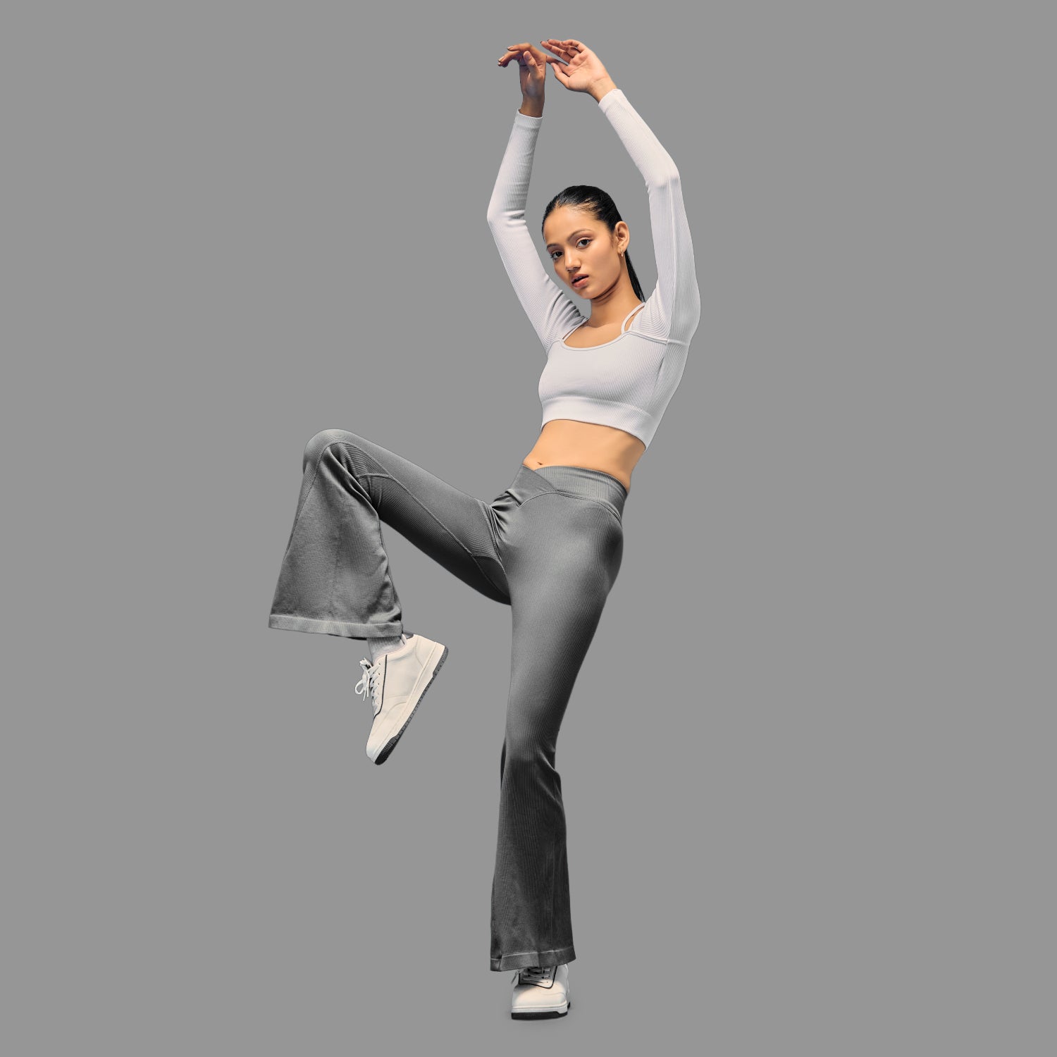 Limitless snatched Ruched back Flare Pants - GREY.