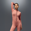 Women's Full Sleeve Zip-Up BodySuit Pink