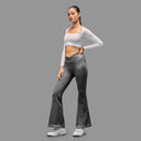 Limitless snatched Ruched back Flare Pants - GREY.