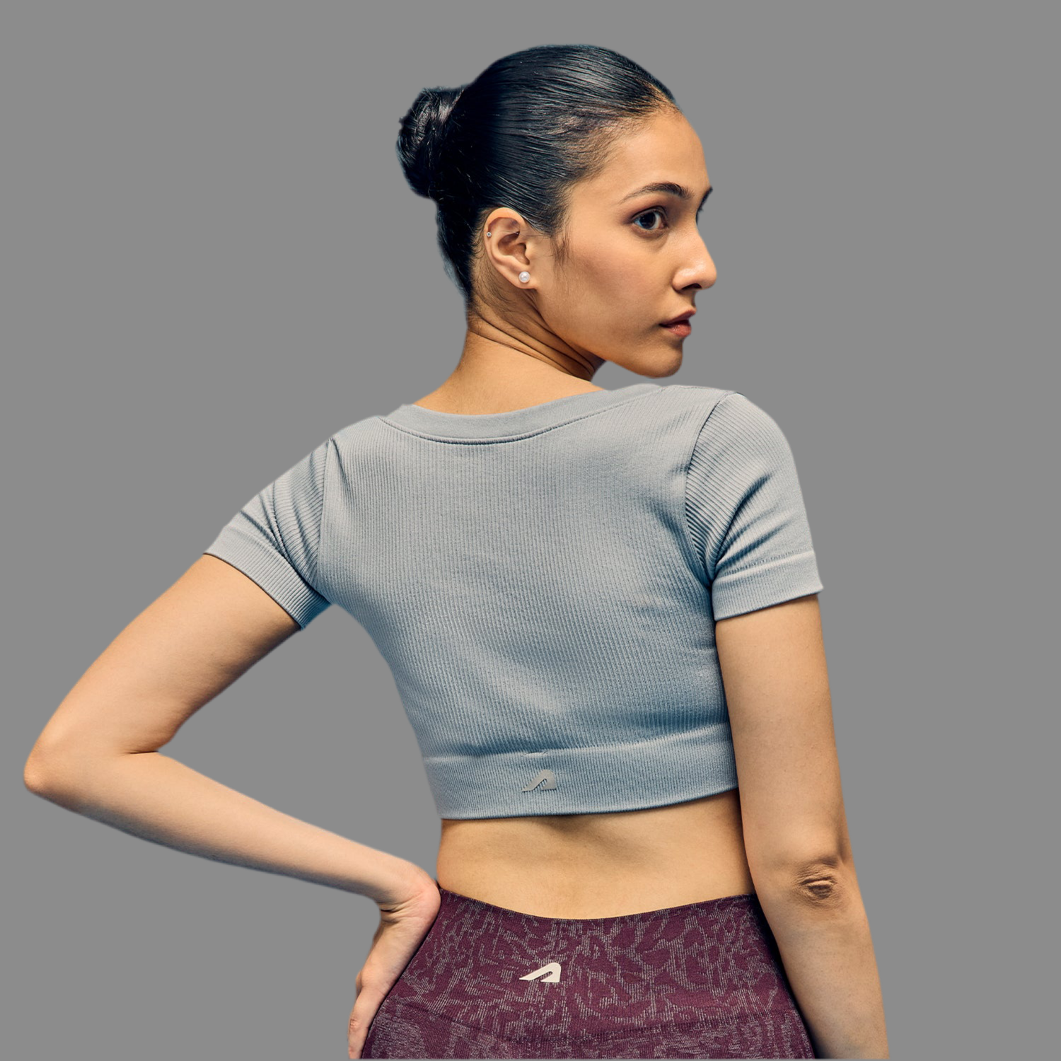 Limitless Snatched  v neckline crop top-  Grey