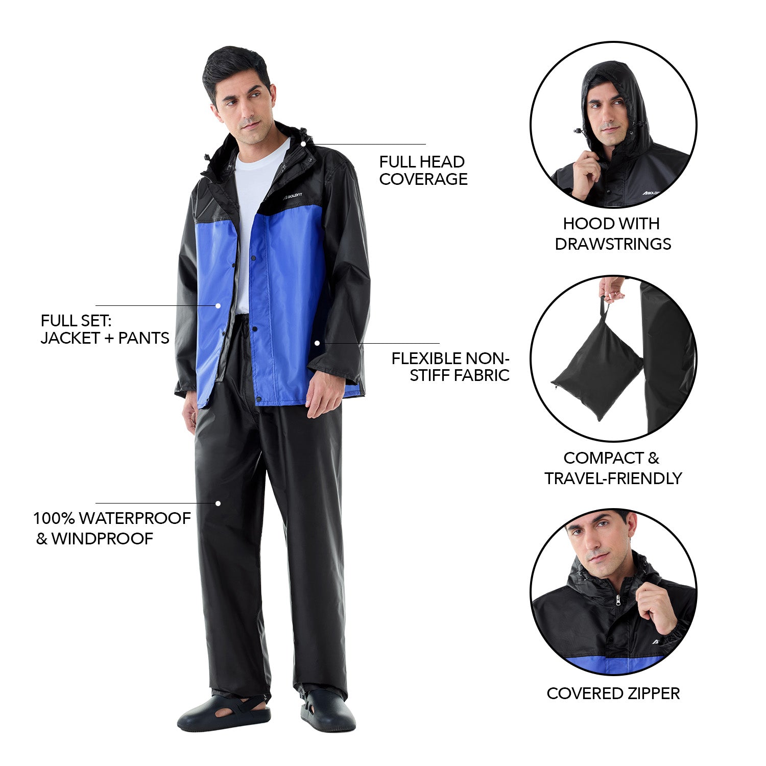 StormBreaker Raincoat Top & Bottom Set - Black Blue