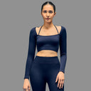Limitless Snatched ribbed long sleeve top- Navy Blue
