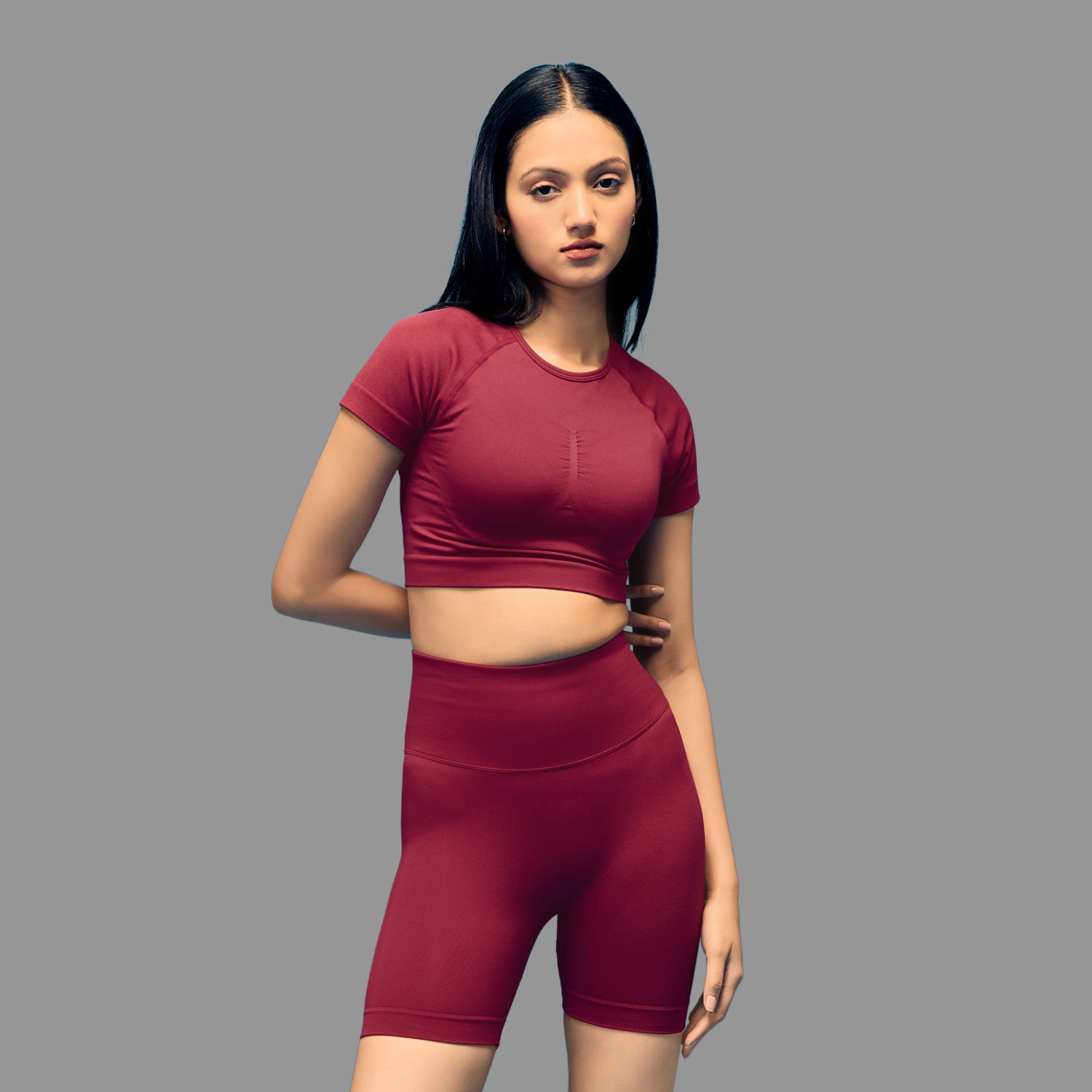 Limitless snatched Short sleeved crop top-Maroon