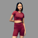 Limitless snatched Short sleeved crop top-Maroon