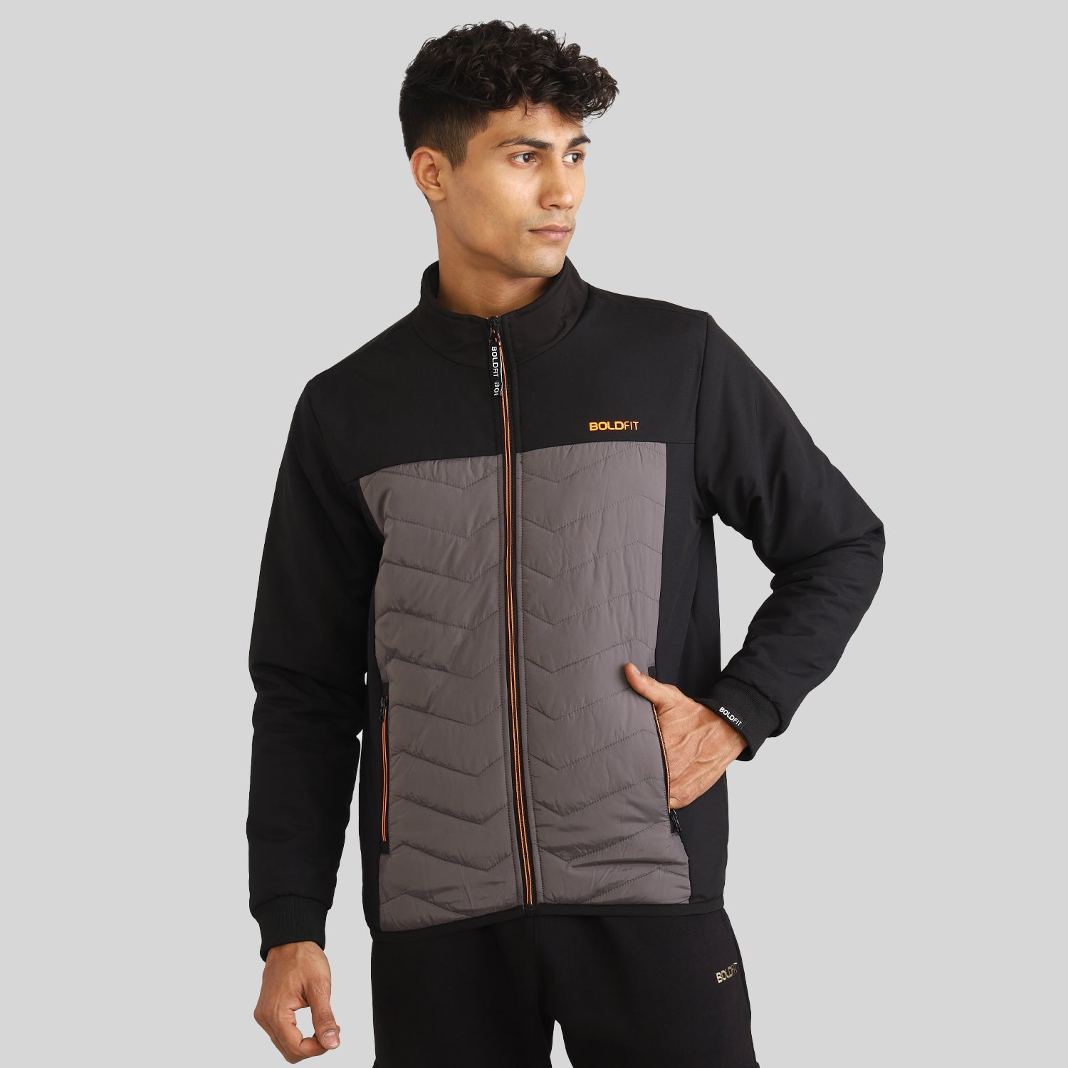 Mens Winter Bomber Jacket - Black/Grey without Cap