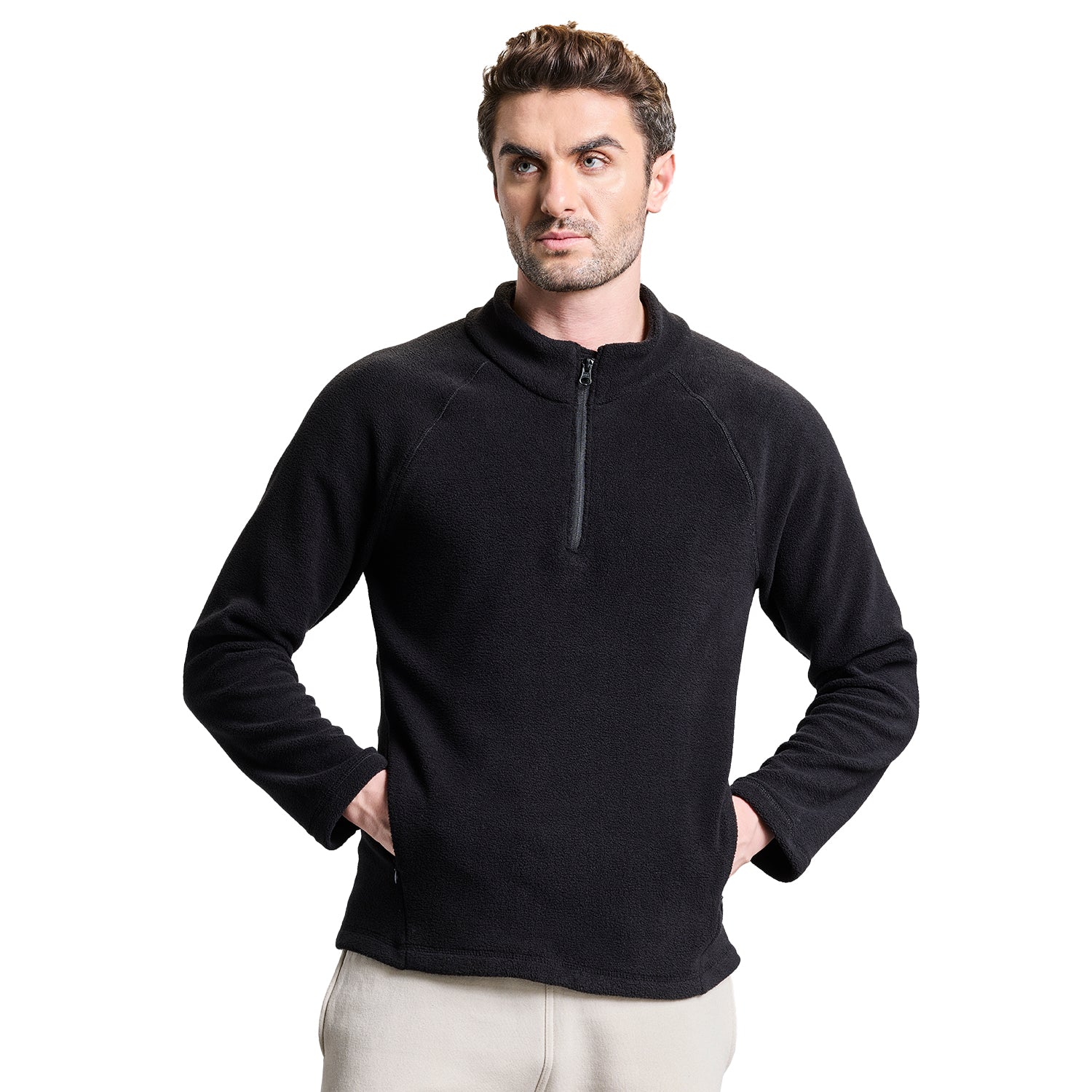 Half Zip Mens Sweatshirt Fleece - Black