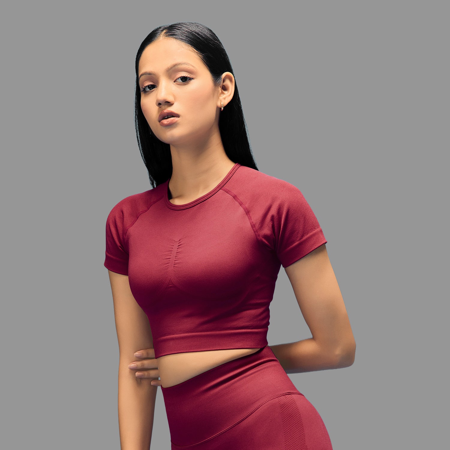 Limitless snatched Short sleeved crop top-Maroon