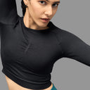 Limitless snatched Long sleeve drop top- black