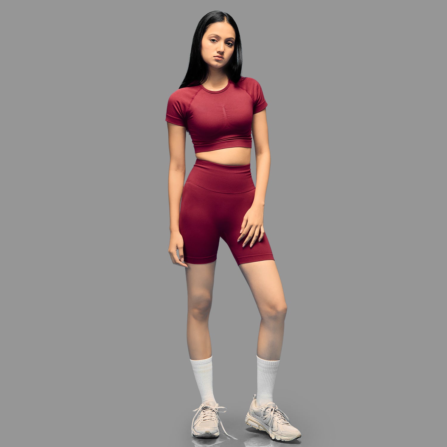 Limitless snatched Short sleeved crop top-Maroon