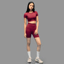 Limitless snatched Short sleeved crop top-Maroon
