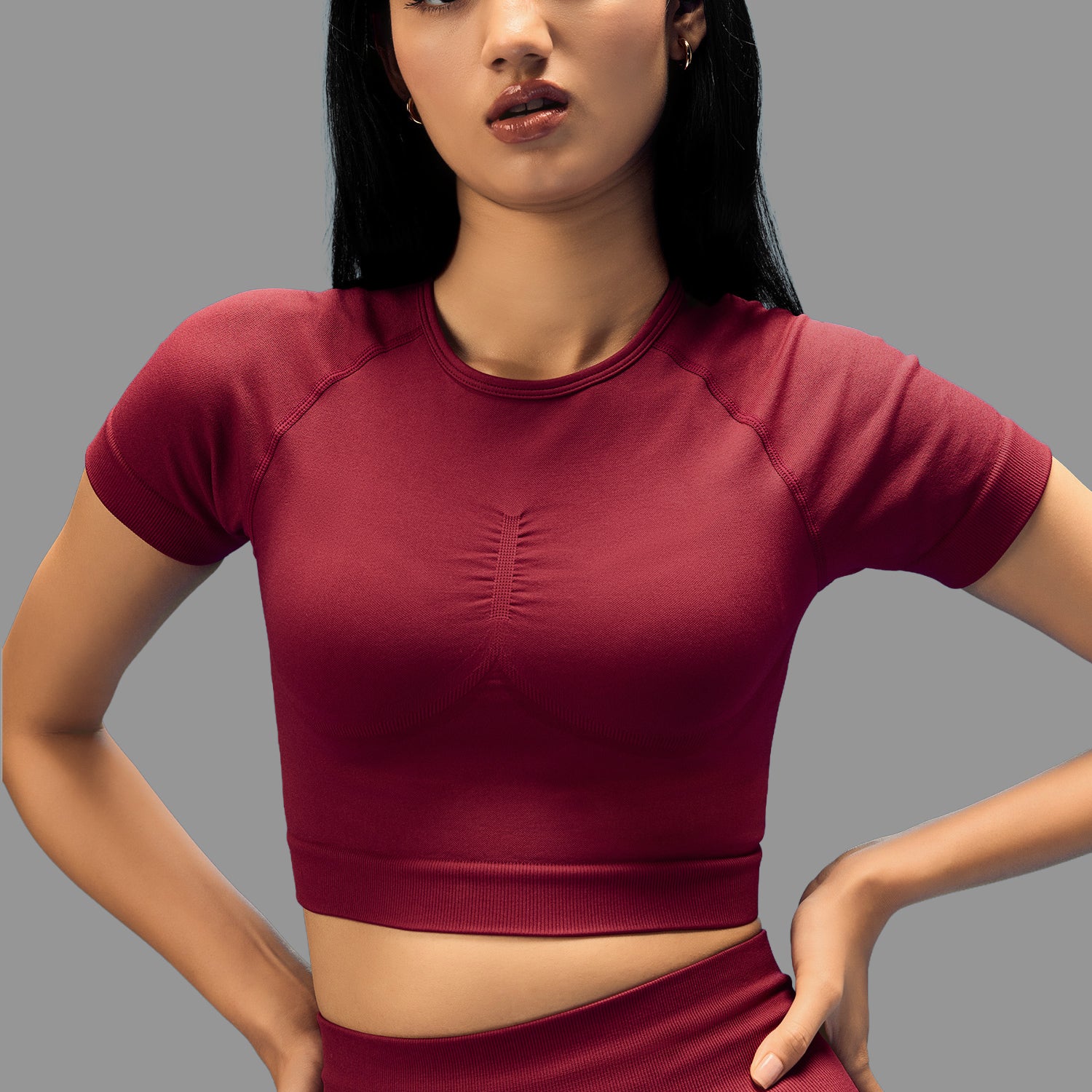 Limitless snatched Short sleeved crop top-Maroon