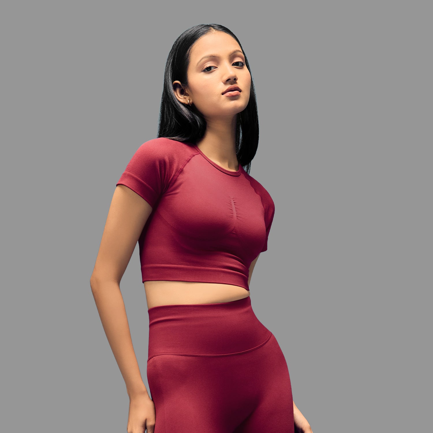 Limitless snatched Short sleeved crop top-Maroon