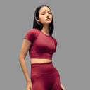 Limitless snatched Short sleeved crop top-Maroon
