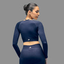 Limitless Snatched ribbed long sleeve top- Navy Blue