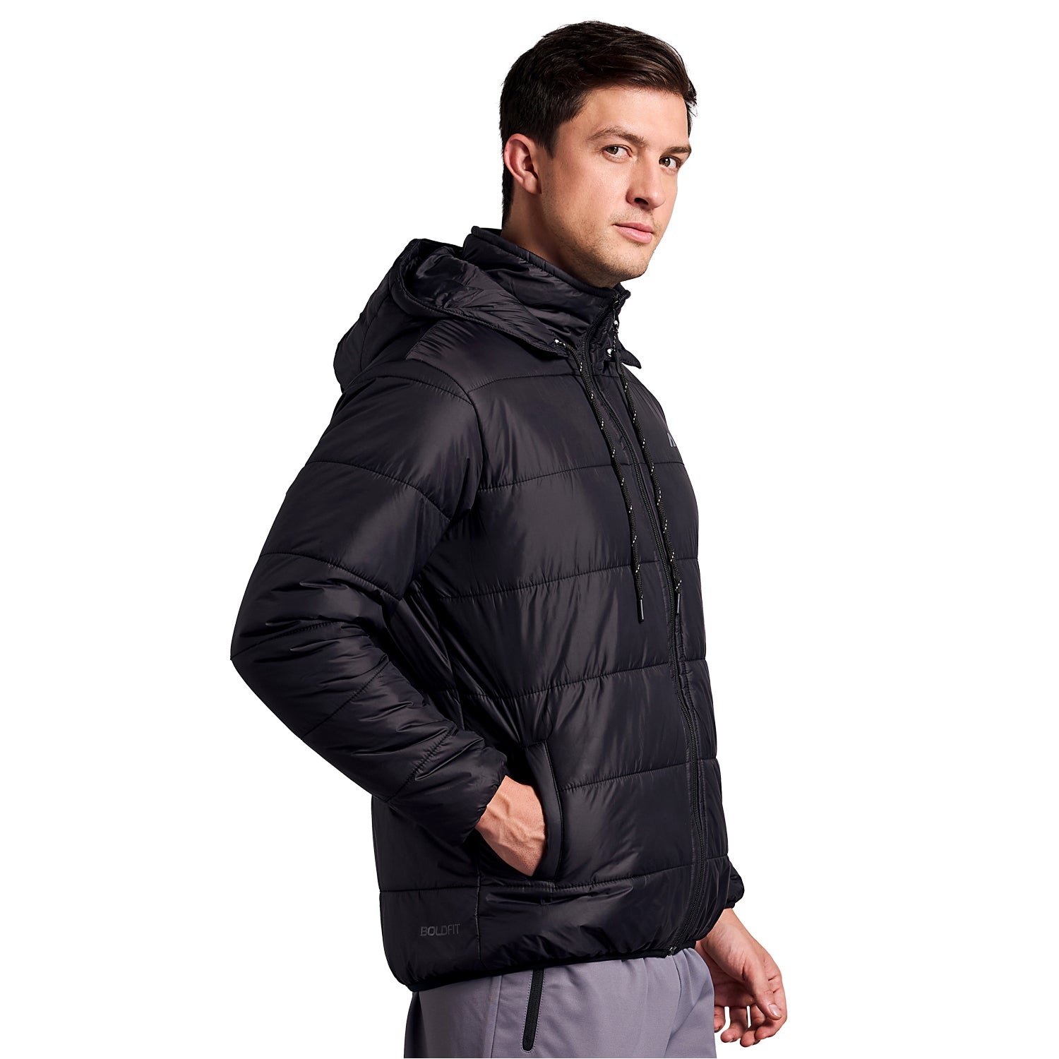 Sherpa Nylon Puffer Jacket - Black