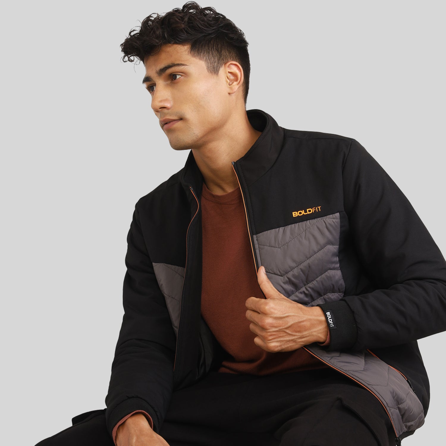 Mens Winter Bomber Jacket - Black/Grey without Cap