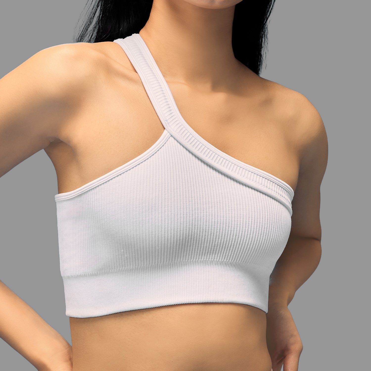 Limitless Snatched ribbed One shoulder bra - White