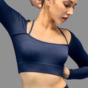 Limitless Snatched ribbed long sleeve top- Navy Blue