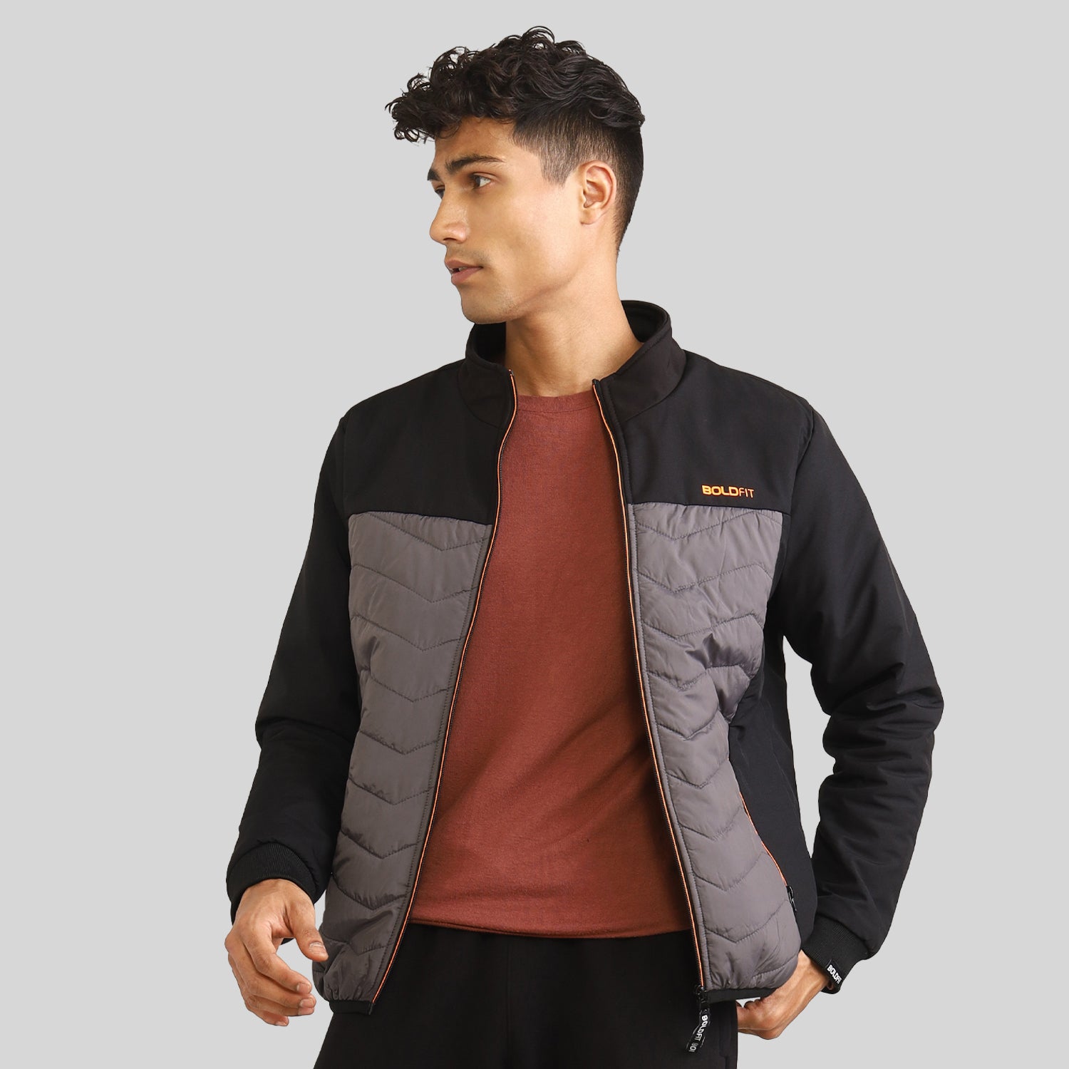 Mens Winter Bomber Jacket - Black/Grey without Cap